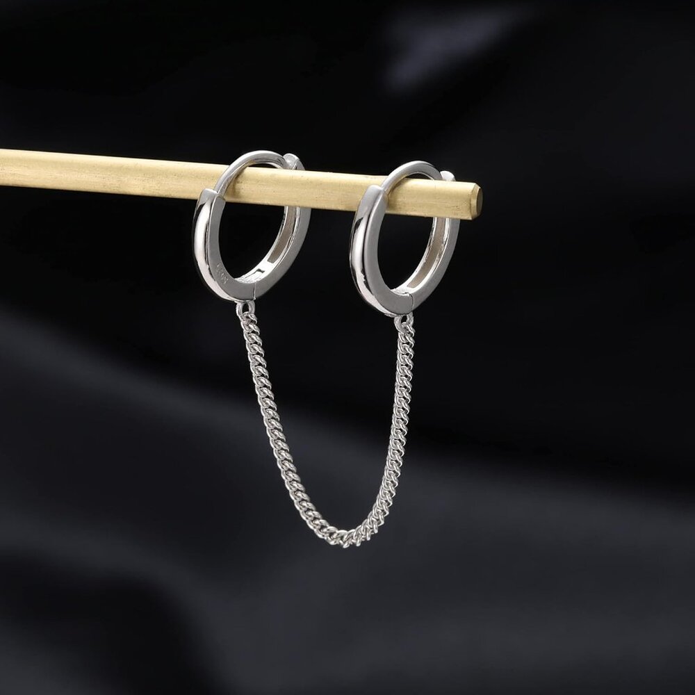 Solid 925 Sterling Silver Double Hoop Earrings Ch… - image 4
